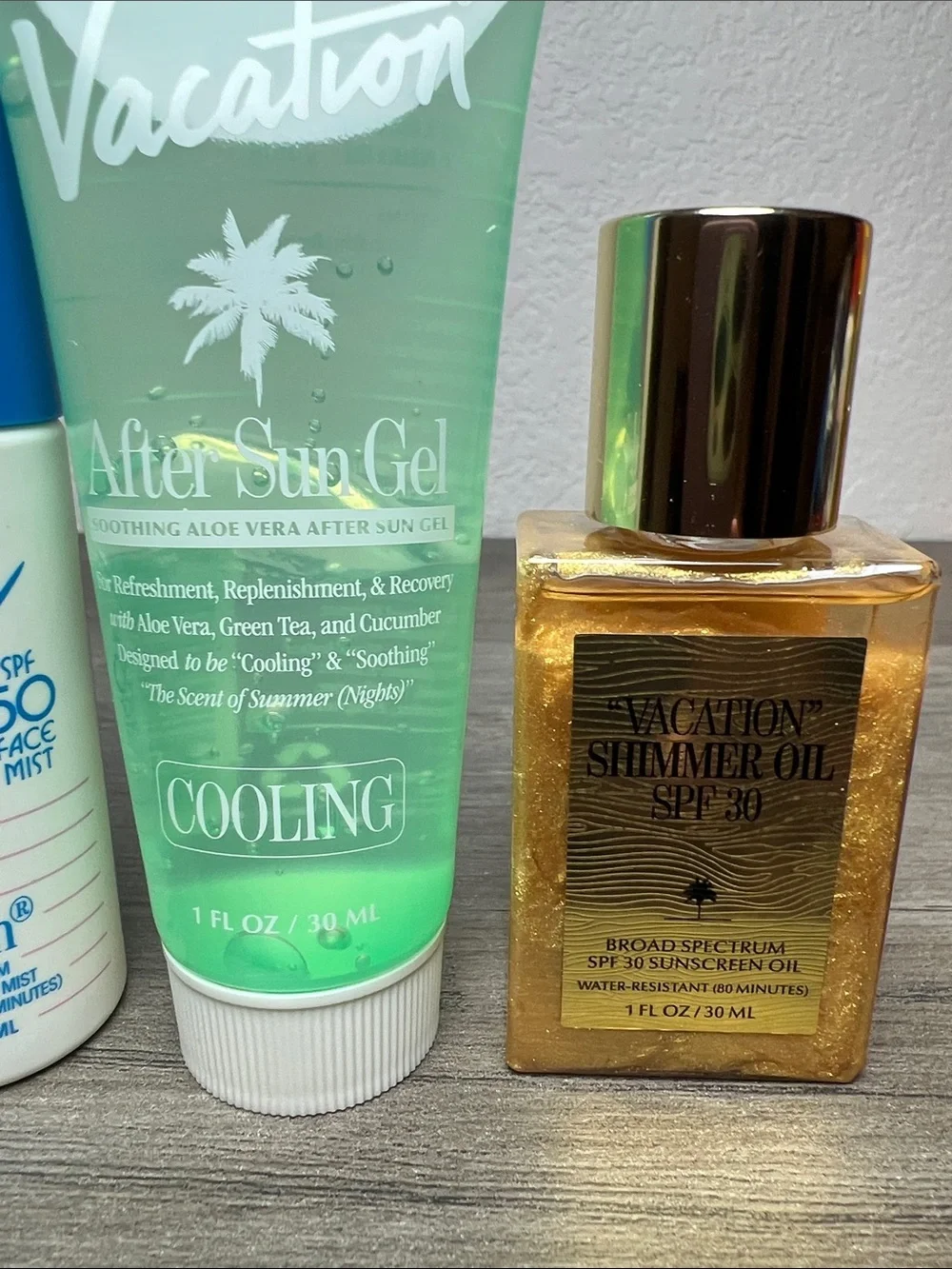 Vacation Sunscreen, Shimmer Oil, Chardonnay Oil, After Sun Gel Bundle